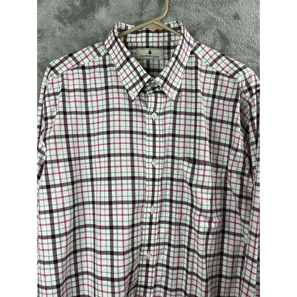 3/$20 Southern Pines Mens Large Pink Plaid Long‎ Sleeve Cotton Button Shirt